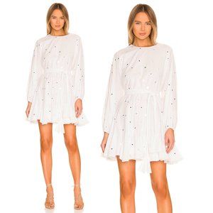 Rhode Ella Blouson Mini Dress Flared Mirror Disc Allover Braided Belt White Smal